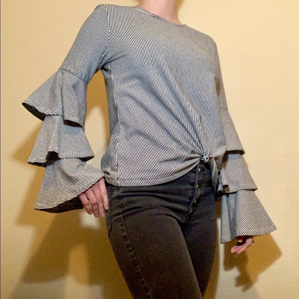Belle + Sky Twist Front Tiered Ruffle Bell Sleeve - Picture 3 of 8